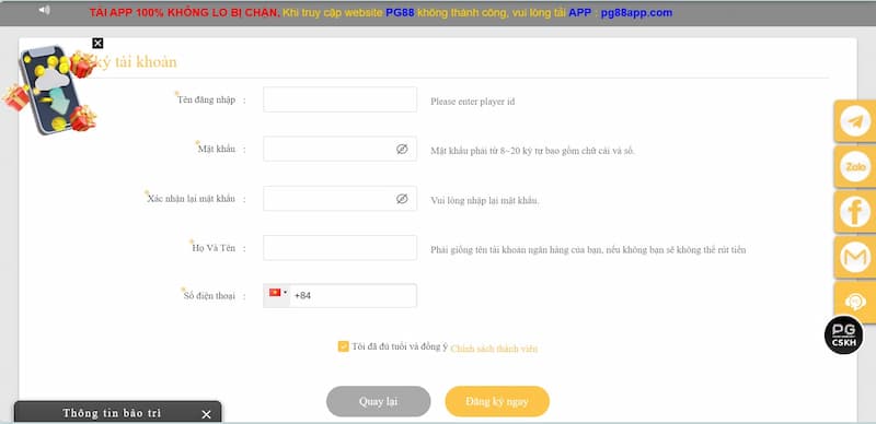 Chi tiết các bước đăng ký PG88